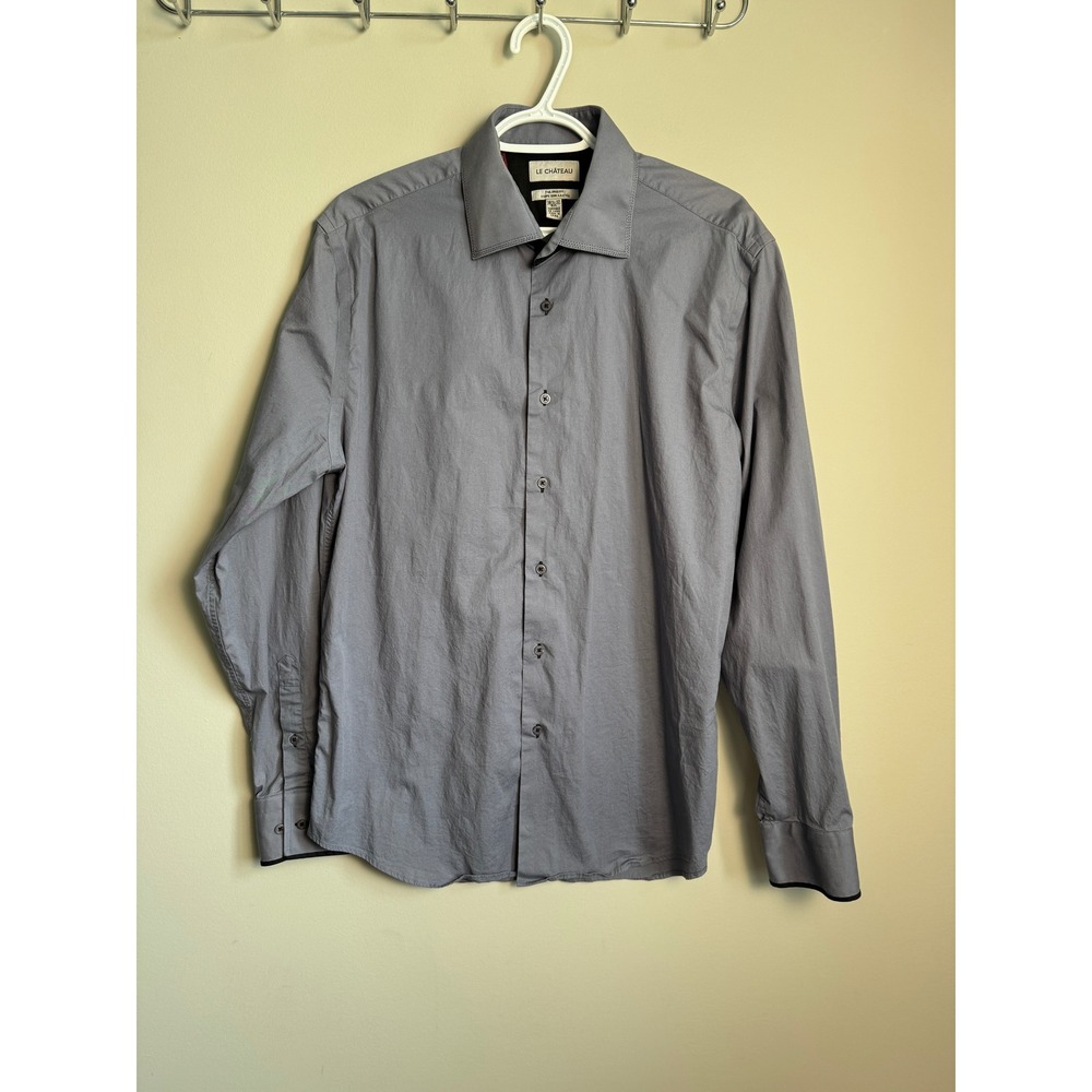 Le Chateau Long Sleeve Button Up Shirt Grey Large Minimalist Sleek Prom Grad Y2K